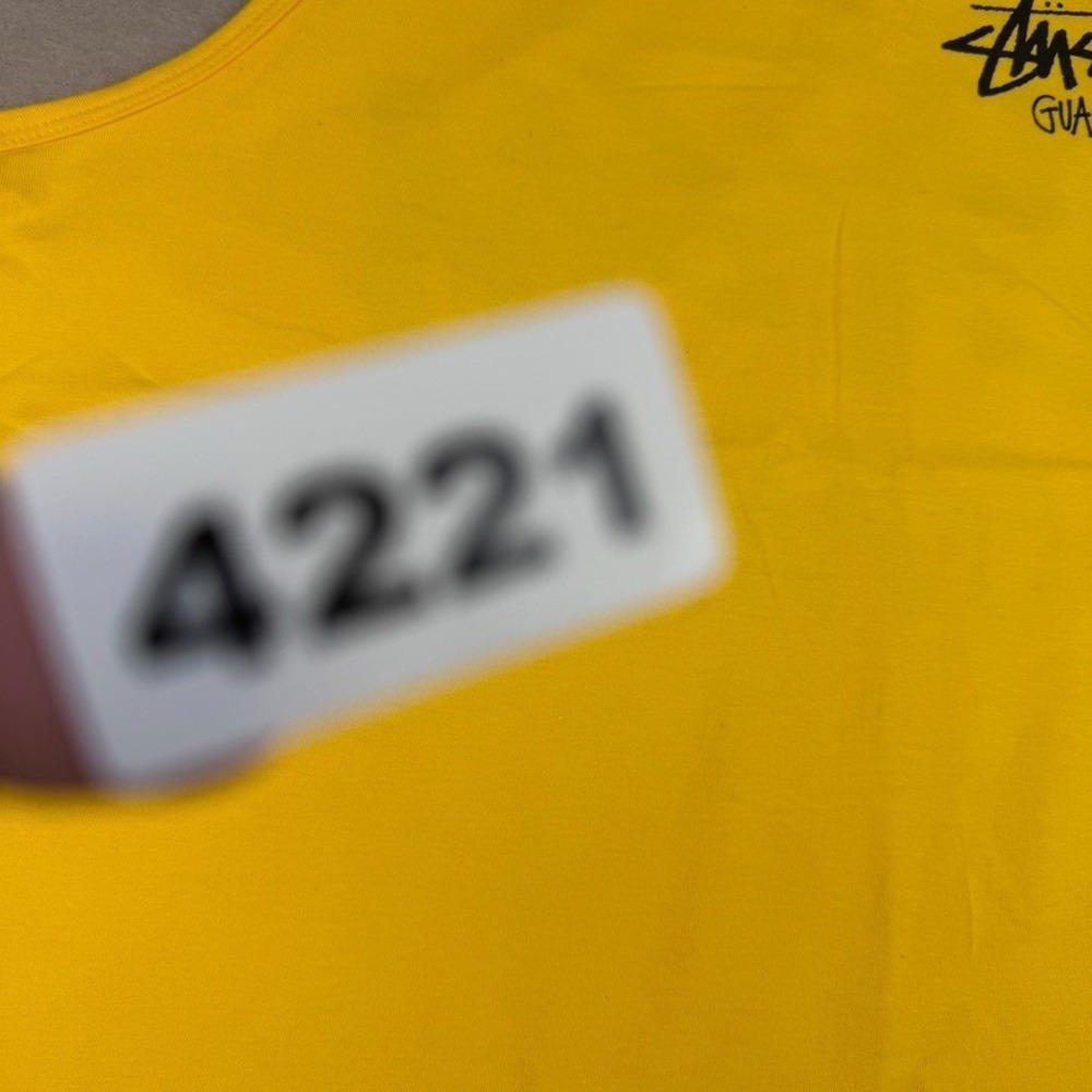 Stussy Guam Tank Top Mens L Yellow Streetwear Graphic Logo Sleeveless Tee - Picture 7 of 7